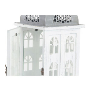 Lanterna DKD Home Decor Finitura invecchiata Bianco Grigio Legno Cristallo Mediterraneo 19 x 19 x 51 cm
