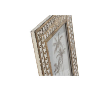 Cornice Portafoto Home ESPRIT Bianco Naturale Cristallo Legno di mango Fiore Indiano 31,5 x 2 x 36,5 cm