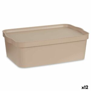 Scatola portaoggetti con coperchio Kipit TP595-3 Beige Plastica 14 L 29,5 x 14,5 x 45 cm (12 Unità)