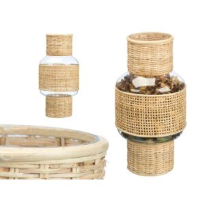 Portacandele SG-29652 Trasparente Naturale Vetro Rattan 18 x 38 x 18 cm (4 Unità)