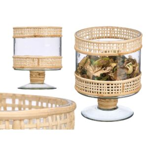Portacandele SG-29685 Trasparente Naturale Vetro Rattan 15 x 20 x 15 cm (6 Unità)