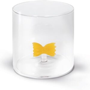 WD Lifestyle - Bicchiere in Vetro Borosilicato 250ml con Decorazione in Vetro Colorato Interna (Pasta a Farfalla)