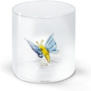 WD Lifestyle Bicchiere in vetro borosilicato. Capacità 250 ml. Decoro farfalla.