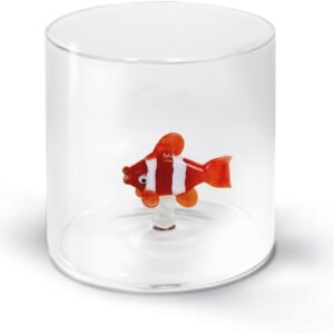 WD Lifestyle - Bicchiere in Vetro Borosilicato 250ml con Soggetto in Vetro Colorato Interno (Pesce Pagliaccio)