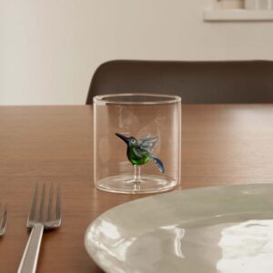 WD Lifestyle - Bicchiere in Vetro Borosilicato 250ml con Decorazione in Vetro Colorato Interna (Colibrì)