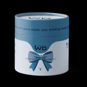 WD Lifestyle - Bicchiere in Vetro Borosilicato 250ml con Soggetto in Vetro Colorato Interno (Fiocco Blu)