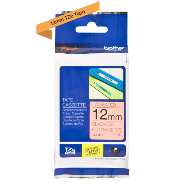 ORIGINAL Brother Nastro Nero su arancione TZe-B31 TZ-B31 12 mm x 5 m, laminato