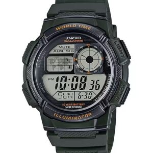 CASIO SPORT Mod. DIVER - WORLD TIME ILLUMINATOR 5 ALARMS, 10 YEARS BATTERY - ARMY GREEN
