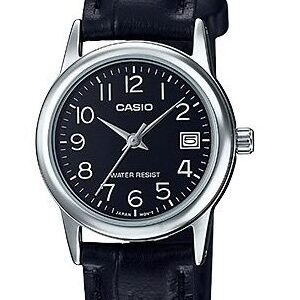 CASIO COLLECTION Mod. LADY DATE SILVER, LEATHER - BLACK