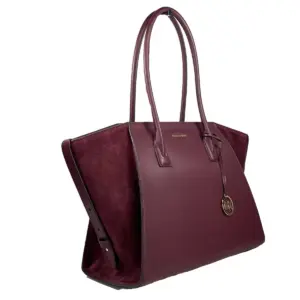 Avril XL Suede Leather Top Zip Satchel Bag Oxblood Red