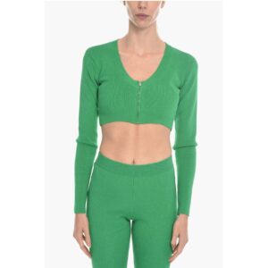 VANESSA HONG Solid Color MISS Cropped Cardigan with Zip Clos