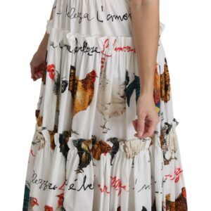 Elegant White Rooster Print Sheath Midi Dress