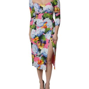 Multicolor Floral Side Slit Midi Dress