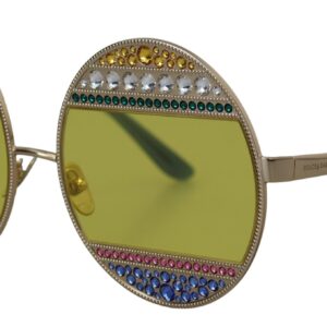 Crystal Embellished Gold Oval Sunglasses