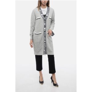 Boucle' Fabric FEMININE Cardigan with Logoed Bands