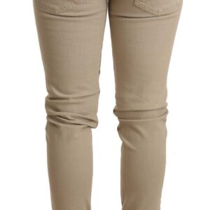 Beige Cotton Slim Fit Chic Jeans