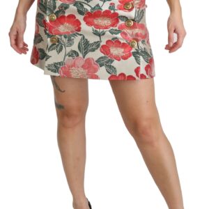 Elegant White Floral High Waist Skirt