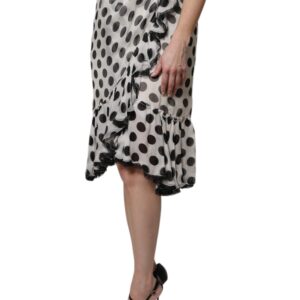 White Black Polka Dots Knee Length Skirt
