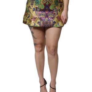 Multicolor Floral Jacquard Mid Waist Mini Skirt