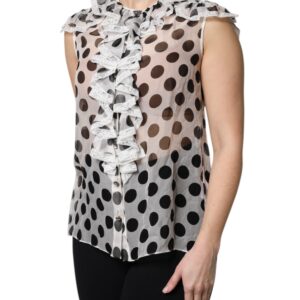 White Black Polka Dot Cotton Sleeveless Top