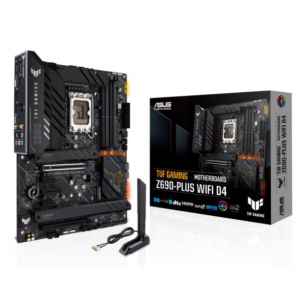 Asus tuf gaming z690-plus wifi d4 scheda madre gaming atx, intel z690, lga1700, ddr4, pci 5.0, 14+1 fasi alimentazione, 2.5gb lan, wifi 6, realtek 7.1 sorround, 4xm.2, sata 6gb-s, aura sync rgb, nero
