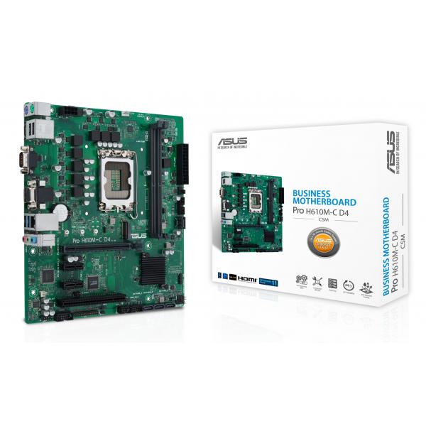 Asus pro h610m-c d4-csm scheda madre matx, intel h610, lga1700, ddr4, pci 4.0, lan intel 1gb, realtek 7.1 surround, 1xm.2, 4xsata 6gb-s, usb 3.2 gen 1, asus control center express, nero