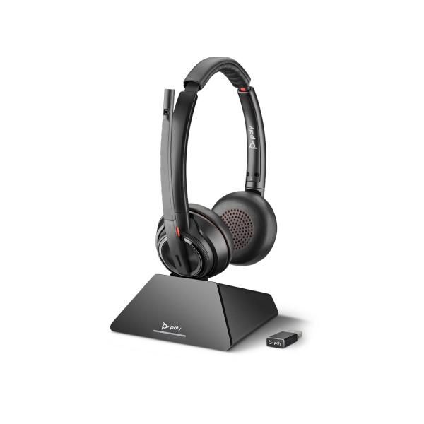 Poly savi 8220 s8220 cuffie con microfono wireless uc con base di ricarica nero