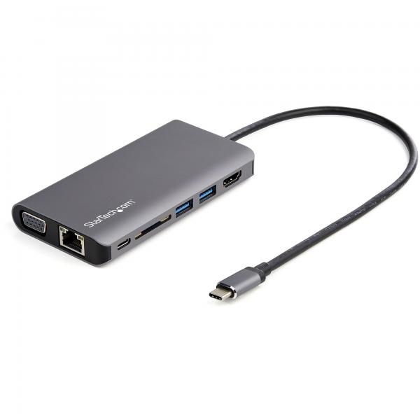 Startech.com adattatore multiporta usb-c hdmi-vga pd sd ethernet audio e microfono cavo integrato da 30cm mini dock usb-c