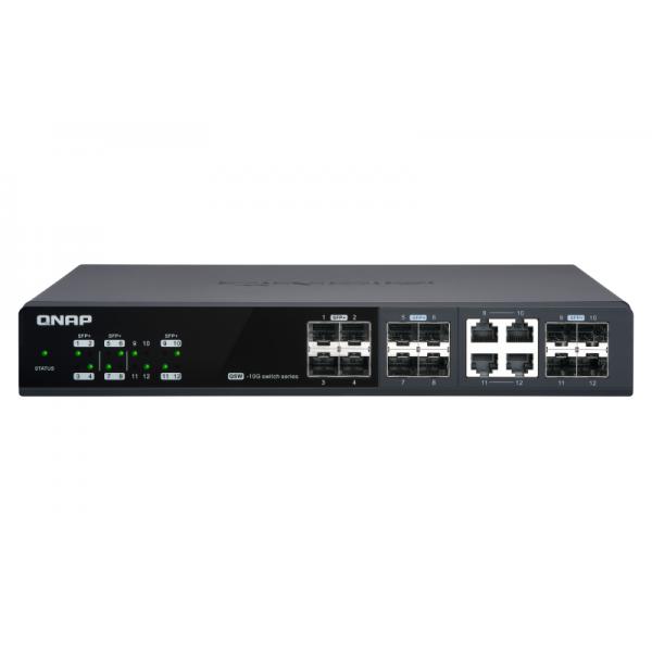 Qnap qsw-m1204-4c switch gestito - 8 x 10 gigabit sfp+ + 4 x combo 10 gigabit sfp+/rj-45 desktop montabile su rack nero