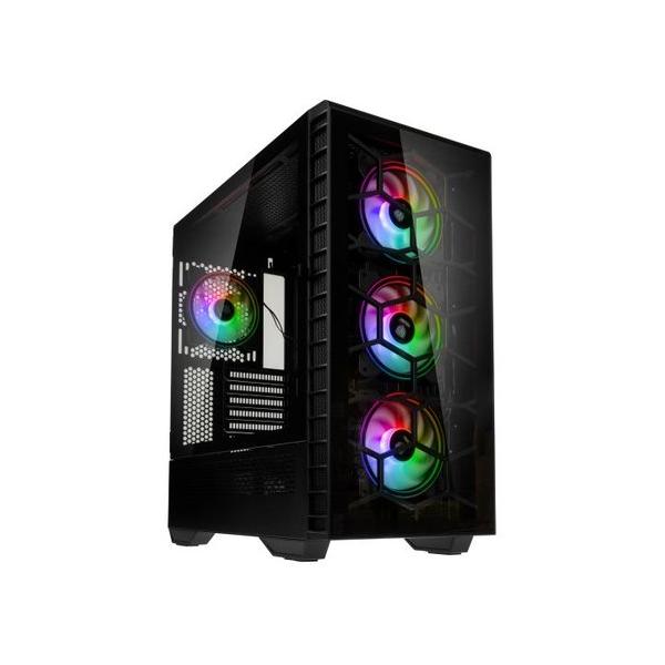 Kolink observatory y argb case midi tower atx eatx micro atx mini-itx pannello frontale e laterale in vetro temperato 2xusb-a 3.2 1xusb-a 2-0 audio i/o 4xventole pwm argb 120mm black