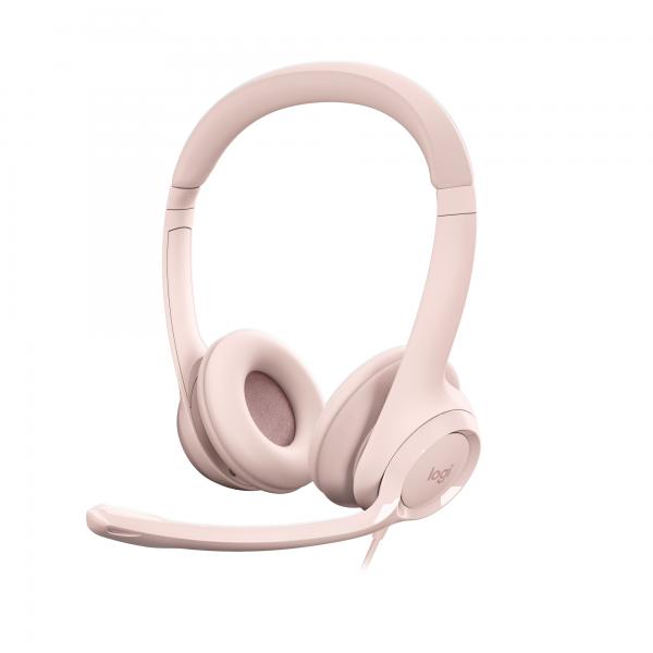 Logitech h390 cuffia con cavo e microfono per pc/portatile auricolari stereo microfono con cancellazione del rumore usb-a rosa