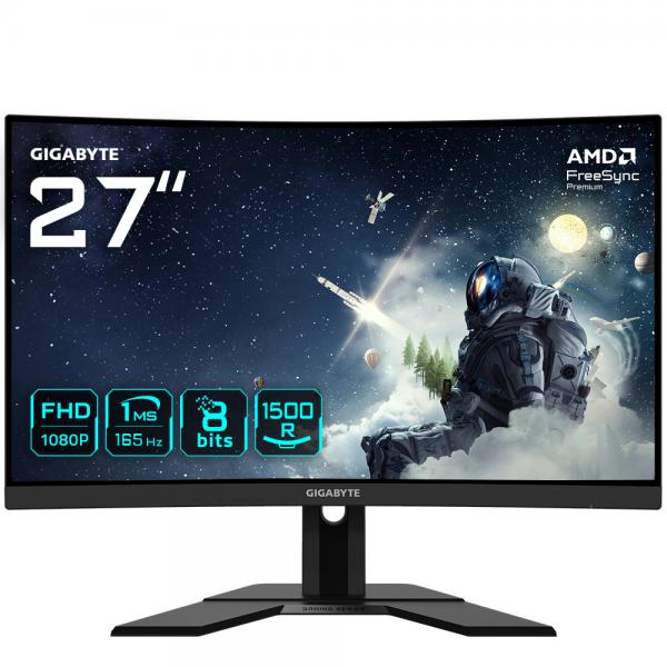 Gigabyte g27fc a gaming 27 led va full hd 16:9 165hz 1ms curvo contrasto 3.000:1 hub usb integrato hdmi displayport altoparlanti incorporati nero