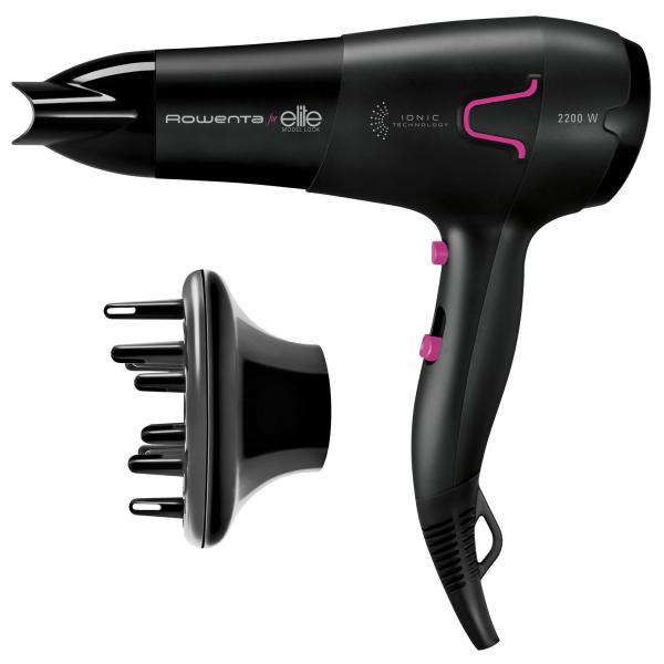 Rowenta cv5623 power pro ionic asciugacapelli 2200 w emissione di ioni 6 impostazioni 2 temperature diffusore per ricci nero