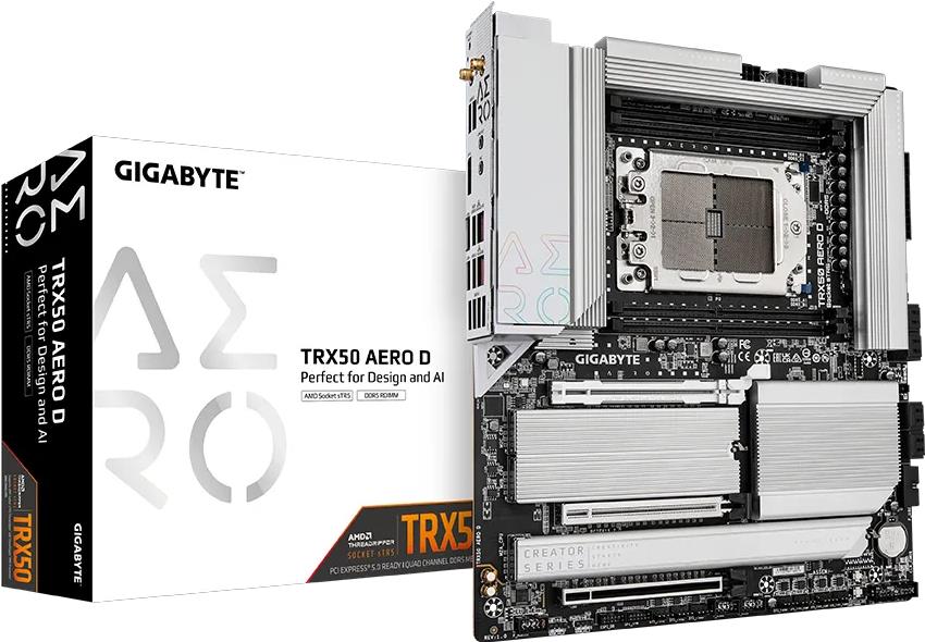 Gigabyte TRX50 AERO D - 1,0 - Motherboard - E-ATX - Socket sTR5 - AMD TRX50 Chipsatz - USB 3,2 Gen 1, USB 3,2 Gen 2, USB4, USB-C 3,2 Gen 2x2 - 10 Gigabit LAN, 2,5 Gigabit LAN, Bluetooth, Wi-Fi 7 - HD Audio (8-Kanal) (TRX50 AERO D)