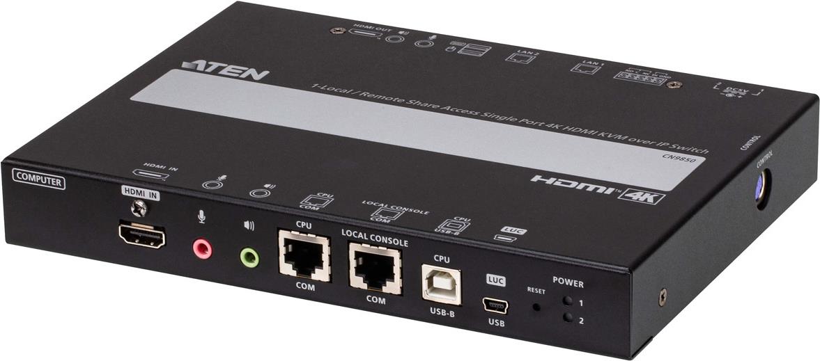ATEN CN9850 - KVM-Switch - Fernzugriff über einen einzelnen Port, 4K, HDMI - 4 x KVM port(s) - 1 lokaler Benutzer - an Rack montierbar (CN9850)