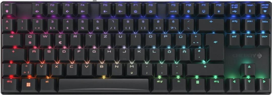 CHERRY XTRFY MX 8,2 - Tastatur - 80% - TKL - Hintergrundbeleuchtung - kabellos - Bluetooth 5,2, 2,4 GHz, USB-C - QWERTZ - Deutsch - Tastenschalter: CHERRY MX2A Red - Schwarz (G80-3882LJADE-2)