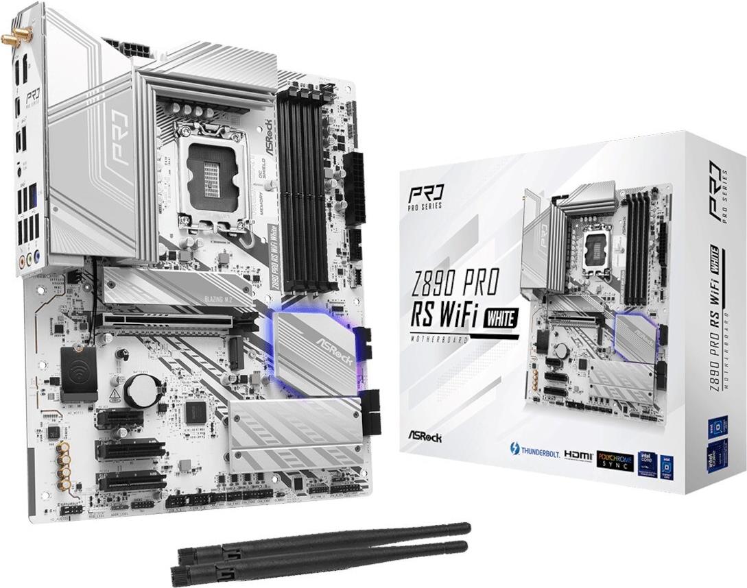 ASRock Z890 Pro RS WiFi White - Motherboard - ATX - LGA1851-Sockel - Z890 Chipsatz - USB4, USB-C 3,2 Gen 2x2, USB 3,2 Gen 2, USB 3,2 Gen 1 - 2,5 Gigabit LAN, Bluetooth, Wi-Fi 6E - Onboard-Grafik (CPU erforderlich) - HD Audio (8-Kanal) (90-MXBQC0-A0UAYZ)