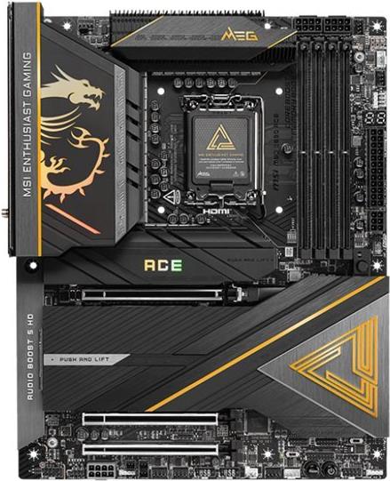 MSI MEG Z890 ACE - Motherboard - ATX - LGA1851-Sockel - Z890 Chipsatz - USB-C 3,2 Gen 2x2, USB 3,2 Gen 1, USB 3,2 Gen 2, USB4, USB-C 3,2 Gen2 - 10 Gigabit LAN, Wi-Fi 7, Bluetooth - Onboard-Grafik (CPU erforderlich) - HD Audio (8-Kanal) (7E22-001R)