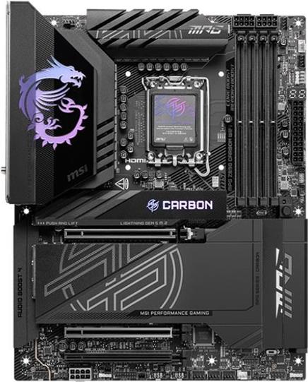 MSI MPG Z890 Carbon WiFi - Motherboard - ATX - LGA1851-Sockel - Z890 Chipsatz - USB 3,2 Gen 1, USB-C 3,2 Gen 2x2 - 2,5 Gigabit LAN, 5 Gigabit Ethernet, Wi-Fi 7, Bluetooth - Onboard-Grafik (CPU erforderlich) - HD Audio (8-Kanal) (7E17-001R)
