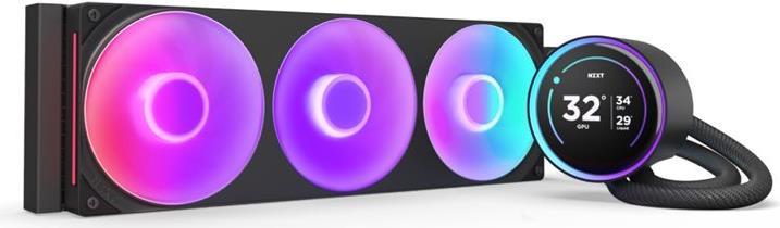 NZXT Kraken Elite 360 RGB - Prozessor-Flüssigkeitskühlsystem - mit LCD-Display - Kühlergröße: 360 mm - (für: LGA1851, LGA1700, LGA1200, LGA115x Socket, AM4, AM5) - Kupfer - 120 mm - mattschwarz (RL-KR36E-B2)