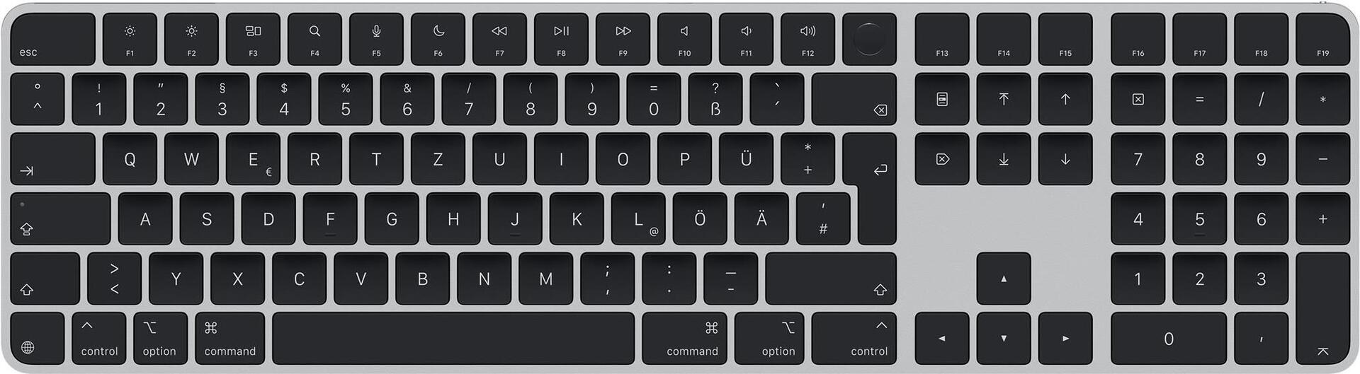 Apple Magic Keyboard with Touch ID and Numeric Keypad - Tastatur - USB-C - kabellos - Bluetooth - QWERTZ - Deutsch - schwarze Tasten (MXK83D/A)