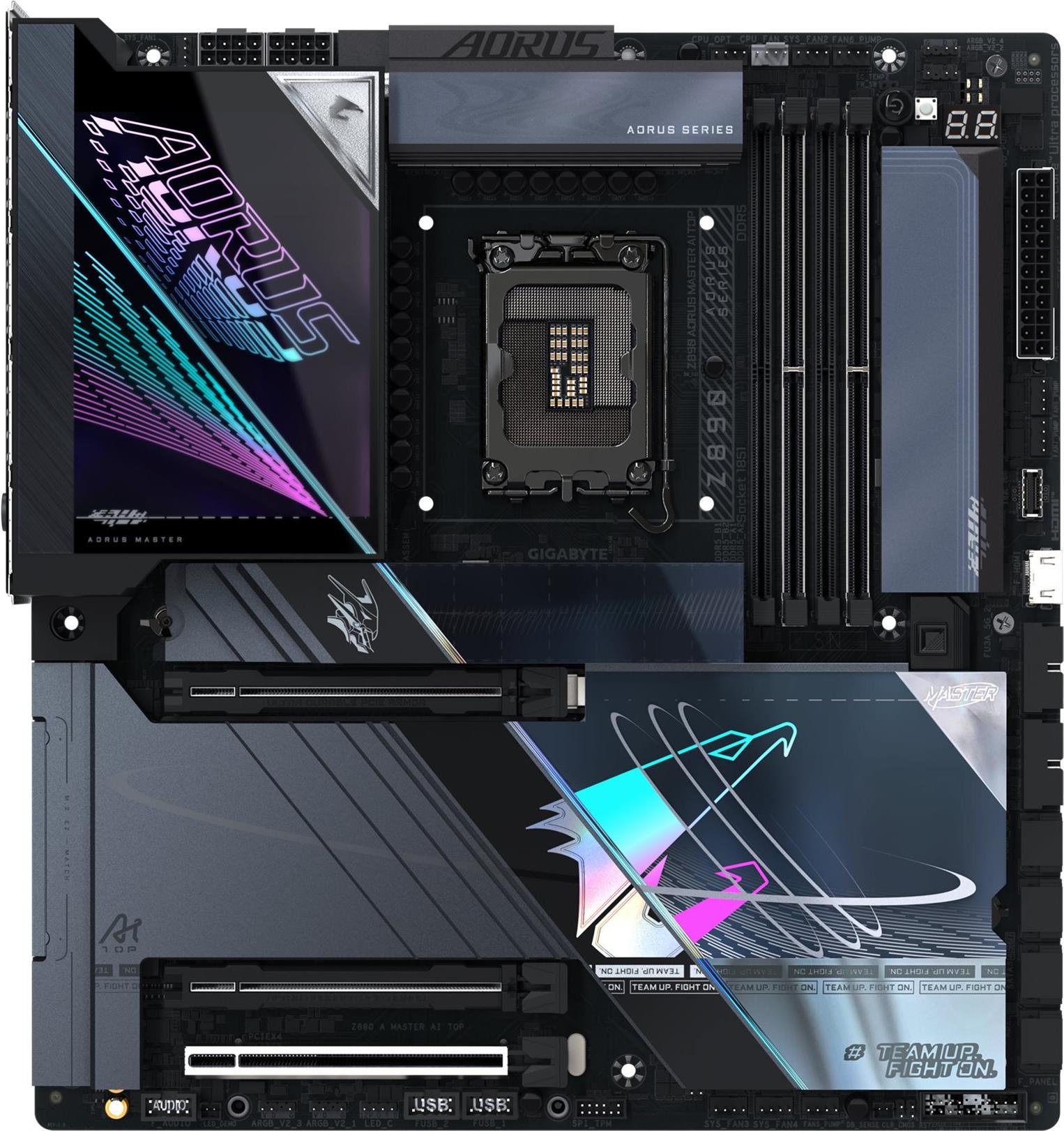 GIGABYTE AORUS Z890 MASTER AI TOP - Motherboard - E-ATX - LGA1851-Sockel - Z890 Chipsatz - USB4, USB-C, USB 3,2 Gen 2, USB 3,2 Gen 1 - 2 x 2,5 Gigabit LAN, Bluetooth, Wi-Fi 7 - Onboard-Grafik (CPU erforderlich) - HD Audio (8-Kanal) (Z890 A MASTER AI TOP)