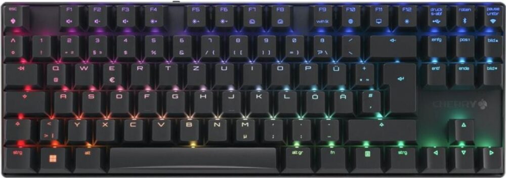 CHERRY XTRFY MX 8,2 - Tastatur - 80% - TKL - Hintergrundbeleuchtung - kabellos - Bluetooth 5,2, 2,4 GHz, USB-C - QWERTZ - Deutsch - Tastenschalter: CHERRY MX2A Brown - Schwarz (G80-3882LIADE-2)