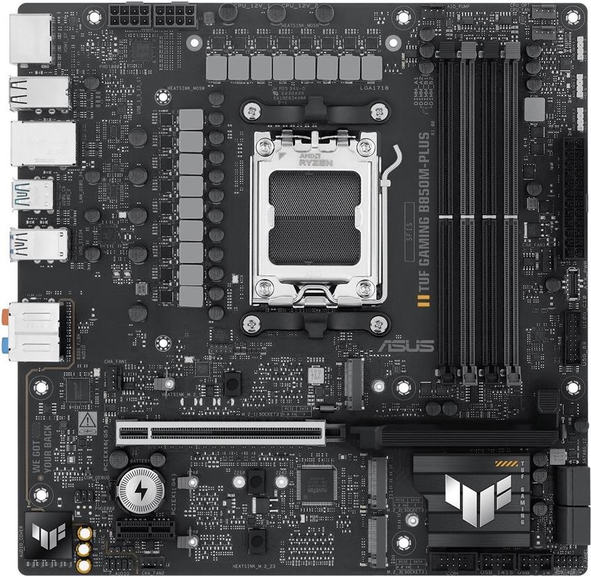 ASUS TUF GAMING B850M-PLUS - Motherboard - micro ATX - Socket AM5 - AMD B850 Chipsatz - USB-C 3,2 Gen 2x2, USB-C 3,2 Gen2, USB 3,2 Gen 2, USB 3,2 Gen 1 - 2,5 Gigabit LAN - Onboard-Grafik (CPU erforderlich) - HD Audio (8-Kanal) (90MB1IX0-M0EAY0)
