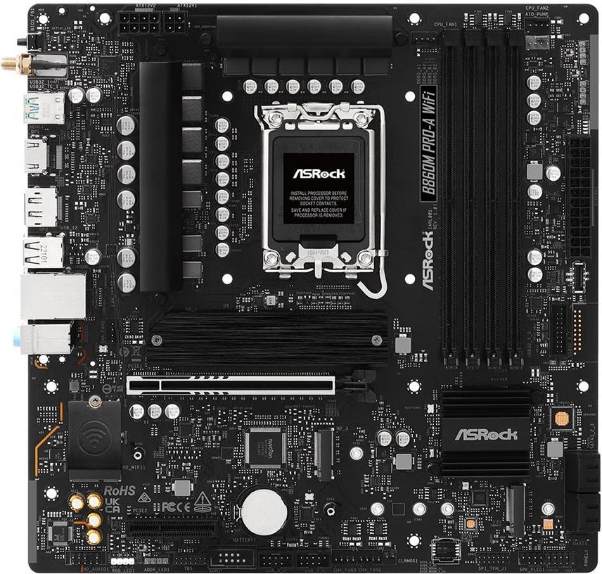 ASRock B860M Pro-A WiFi - Motherboard - micro ATX - LGA1851-Sockel - B860 Chipsatz - USB-C 3.2 Gen 2x2, USB-C 3.2 Gen 1, USB 3.2 Gen 1 - 2.5 Gigabit LAN - Onboard-Grafik (CPU erforderlich) (90-MXBRS0-A0UAYZ)