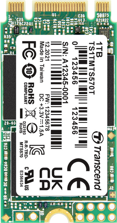 Transcend 1 TB Interne M.2 SATA SSD 2242 TS1TMTS570T-VS1 (TS1TMTS570T-VS1)