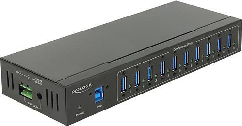 DeLock External Industry Hub 10 x USB 3.0 Type-A with 20 kV ESD protection - Hub - 10 x SuperSpeed USB 3.0 - an DIN-Schiene montierbar, wandmontierbar - Gleichstrom