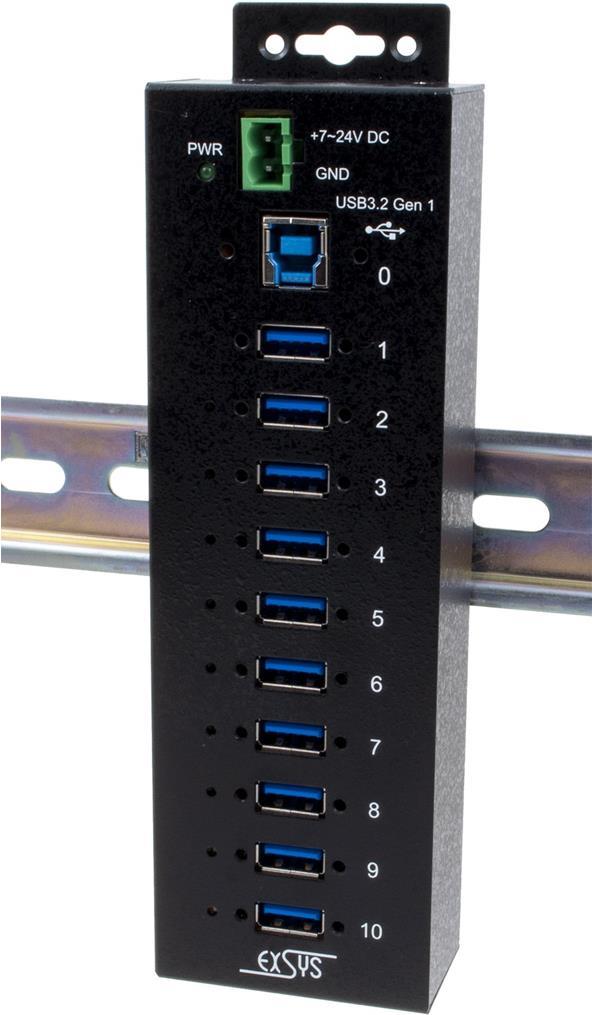 Exsys EX-1510HMVS - Hub - 10 x USB 3,2 Gen 1 - an DIN-Schiene montierbar - Gleichstrom (EX-1510HMVS)