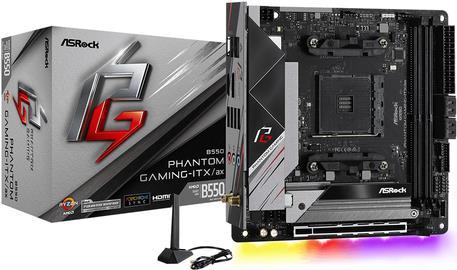 ASRock B550 Phantom Gaming-ITX/ax - Motherboard - Mini-ITX - Socket AM4 - AMD B550 - USB-C Gen2, USB 3.2 Gen 1, USB 3.2 Gen 2 - 2.5 Gigabit LAN, Wi-Fi, Bluetooth - Onboard-Grafik (CPU erforderlich) - HD Audio (8-Kanal)