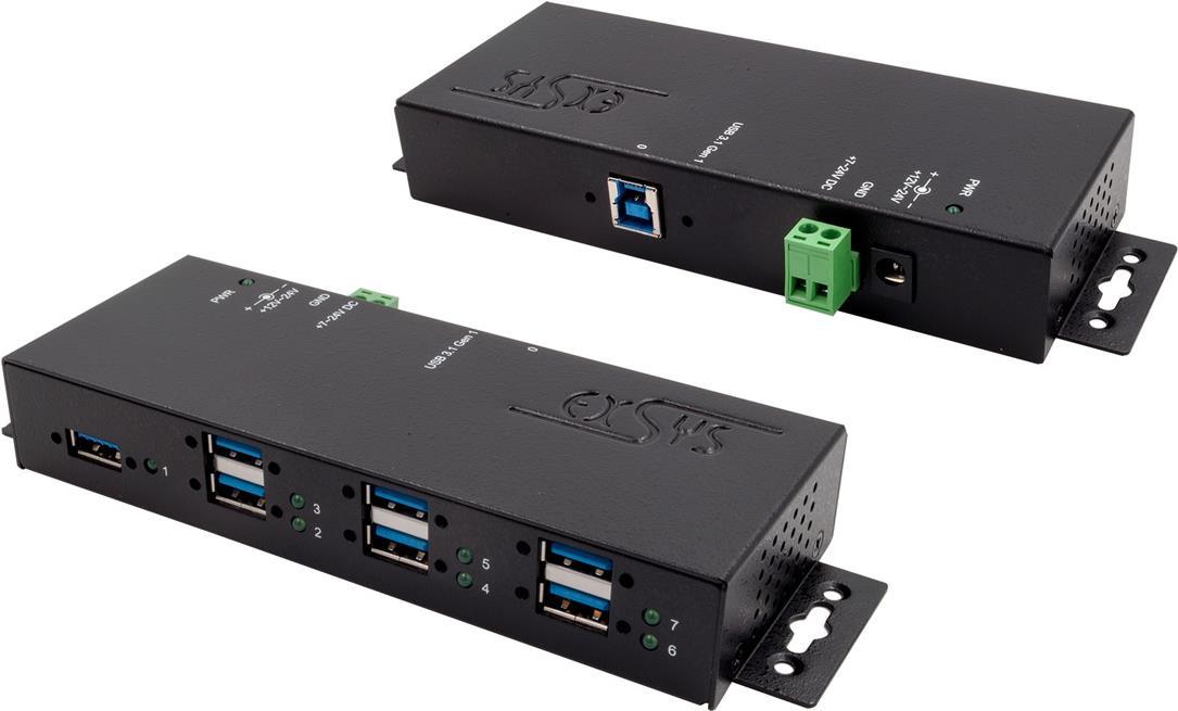 EXSYS EX-1189HMVS-3 - 7x USB 3.0 - Metall - USB 3.2 Gen 1 (3.1 Gen 1) Type-B 5000 Mbit/s Schwarz (EX-1189HMVS-3)